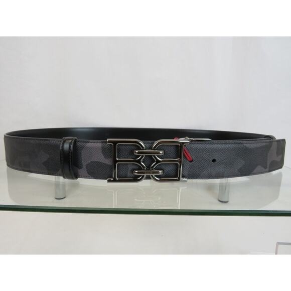 Bally Mens B Buckle Leather Adjustable Reversible Belt EU  BALLY B CHAIN BUCKLE ADJUSTABLE BLACK GRAY CAMO LEATHER BELT 110 44 GIFT BOX